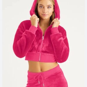 Juicy Couture Hot Pink Fuzzy Crop Jacket Faux Fur